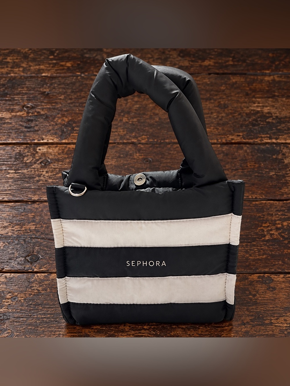 Sephora Black & White Striped Puffer Mini Tote Bag